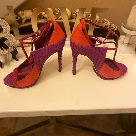 BRIAN ATWOOD PURPLE & ORANGE STILETTO SHOES SIZE 7 - Picture 11 of 12